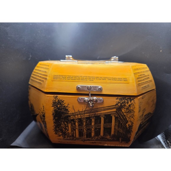 Unbranded Handbags - Vintage Yellow Wooden Jewelry Organizer Box with Historic Print